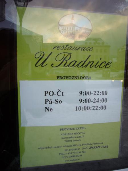 Otevírací doba Restaurace U radnice