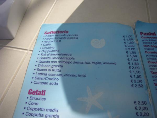 Caffeteria menu