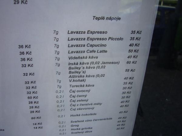 Nápojový lístek v Restaurace Michelský šenk