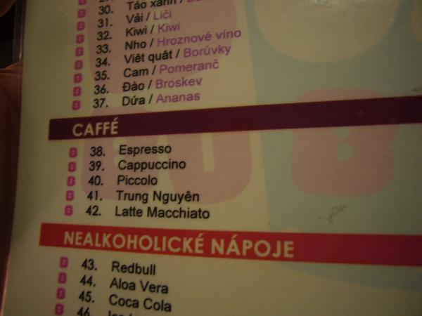 Nabídka kávy v Bobo Bubble