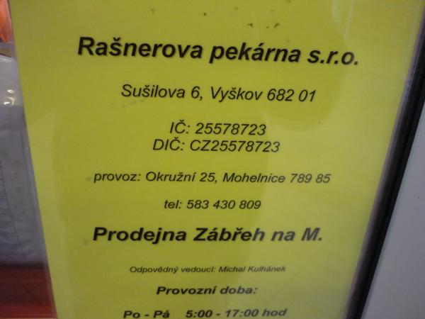 Provozovatel Mamma snack - Rašnerova pekárna
