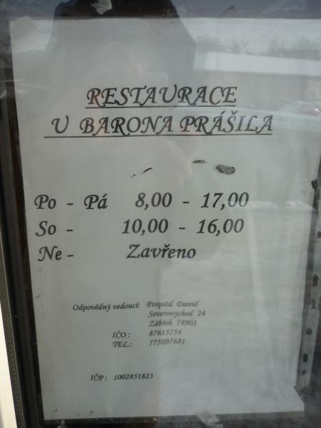 Otevírací doba Restaurace U Barona Prášila