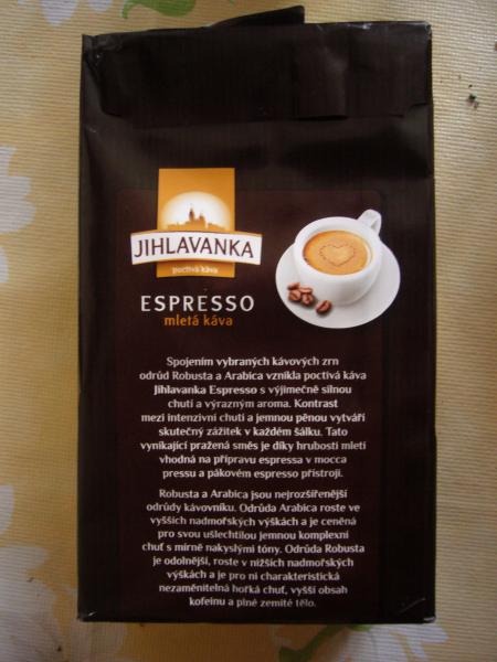 Jihlavanka - Espresso mletá 250g - zadní strana