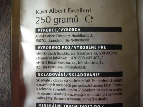 Albert Excellent - Espresso zrnková 250g - výrobce